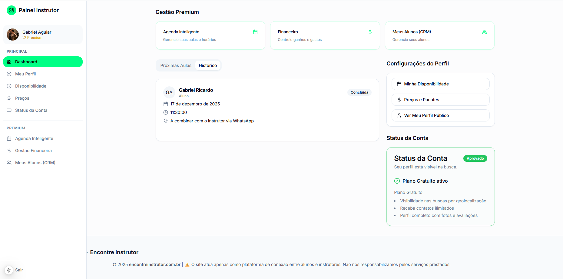Dashboard do Instrutor